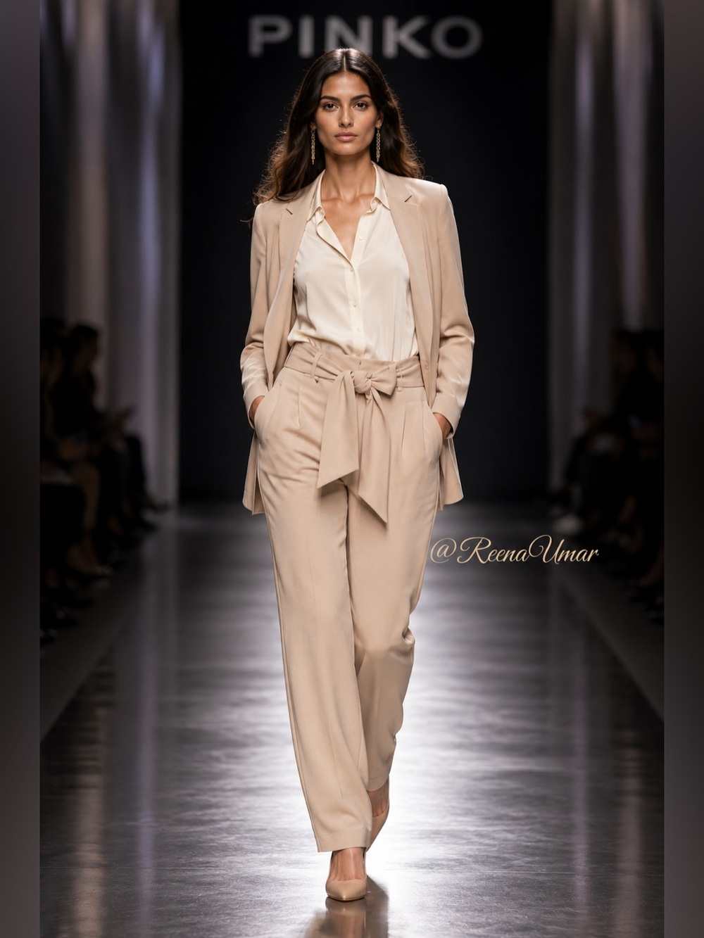 Pinko Beige High-Waisted Tie-Waist Trousers | Size US 10
